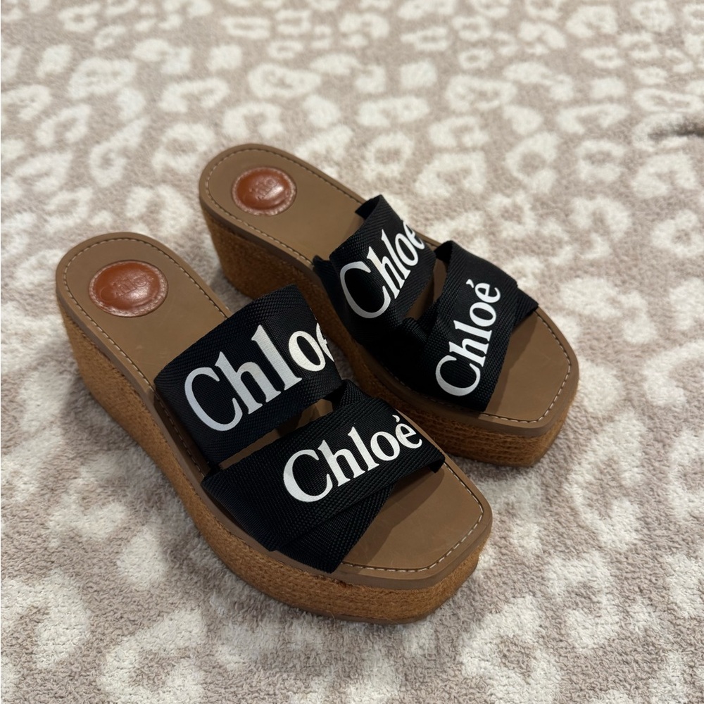 Chloe Woody Espadrille Platform Wedge Mules 39